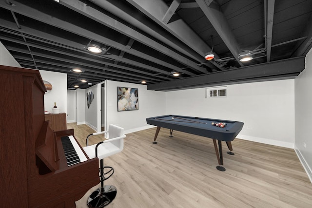 recreation room featuring light wood-type flooring