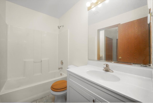 full bathroom featuring tile patterned flooring, vanity, toilet, and tub / shower combination