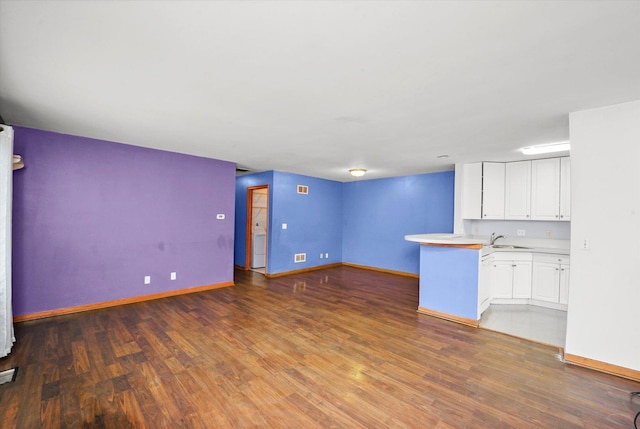 unfurnished living room with sink and dark hardwood / wood-style floors