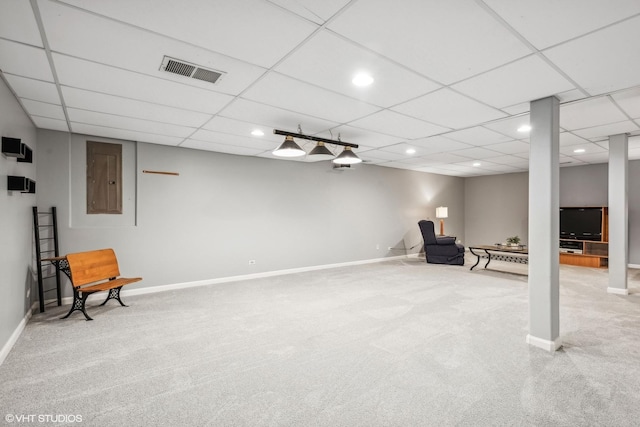 sitting room with carpet flooring and electric panel