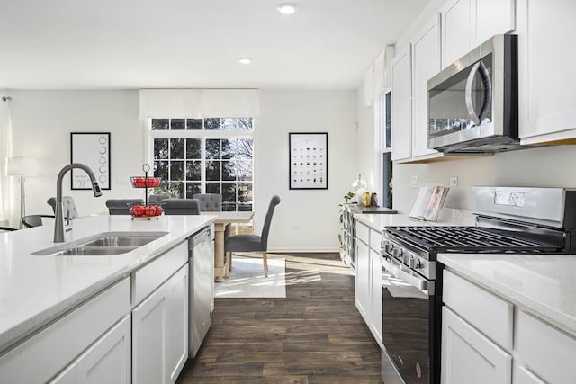 kitchen featuring white cabinetry, sink, dark hardwood / wood-style flooring, and appliances with stainless steel finishes