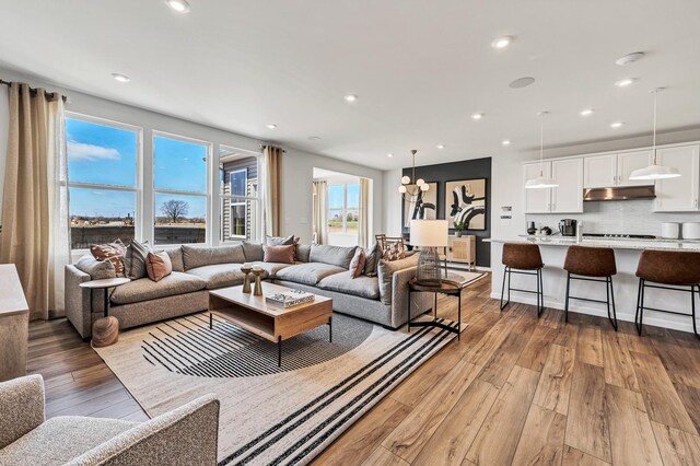 living room featuring light wood-type flooring