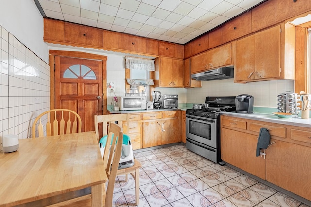 kitchen featuring backsplash and stainless steel range with gas cooktop