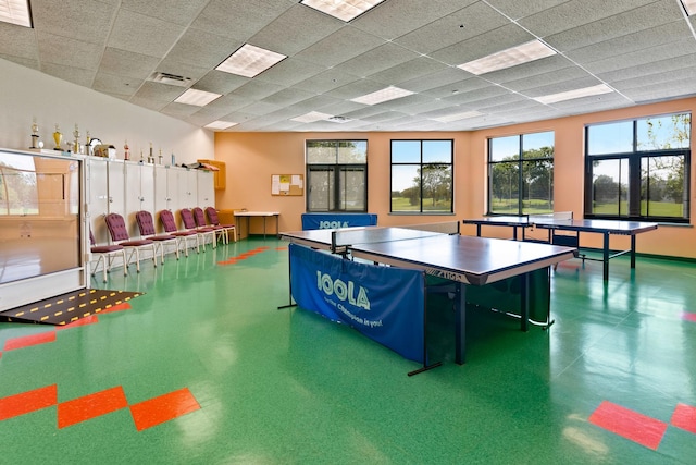 playroom with a drop ceiling