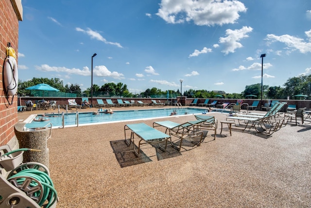 view of swimming pool featuring a patio