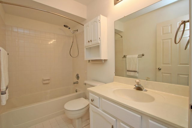 full bathroom featuring tile patterned flooring, vanity, toilet, and bathtub / shower combination