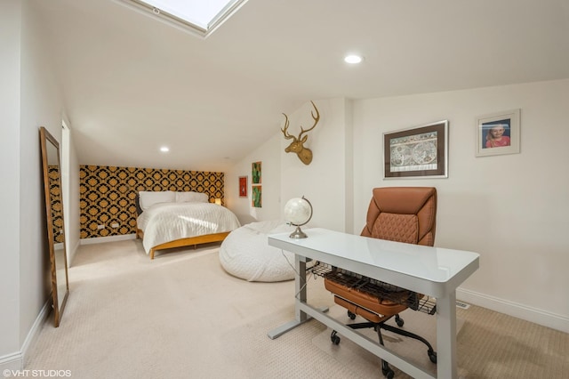 carpeted bedroom featuring vaulted ceiling