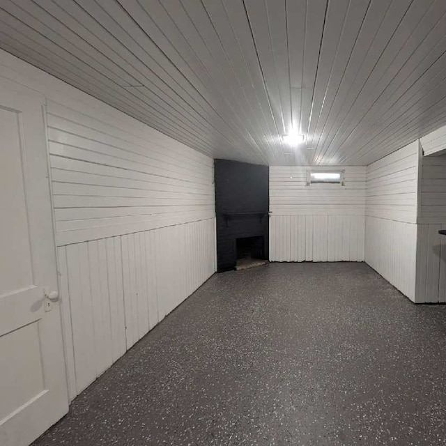 basement with wood walls