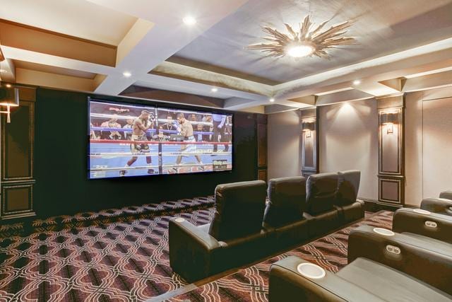 home theater room with carpet flooring