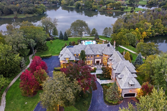 drone / aerial view featuring a water view