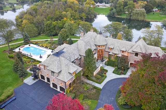 aerial view with a water view