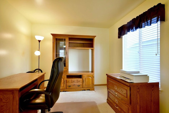 home office featuring light carpet