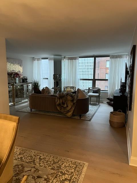 living room with light hardwood / wood-style flooring