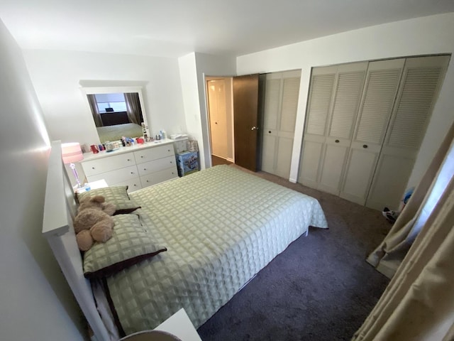 bedroom featuring carpet and multiple closets