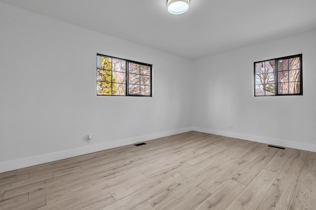 spare room featuring light wood-type flooring and plenty of natural light