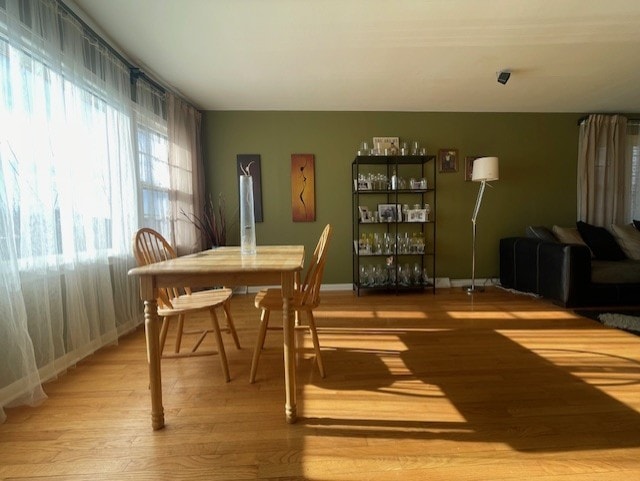 dining area with hardwood / wood-style flooring