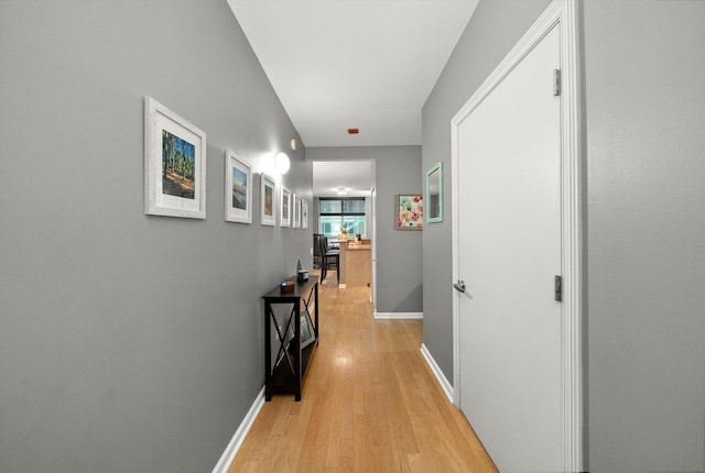 hallway with light hardwood / wood-style floors