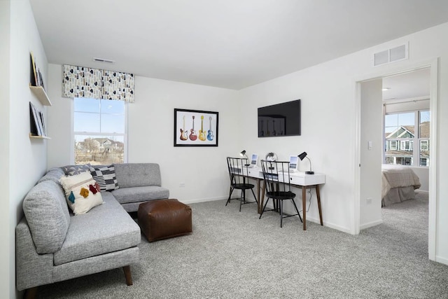 living room with carpet floors and a healthy amount of sunlight