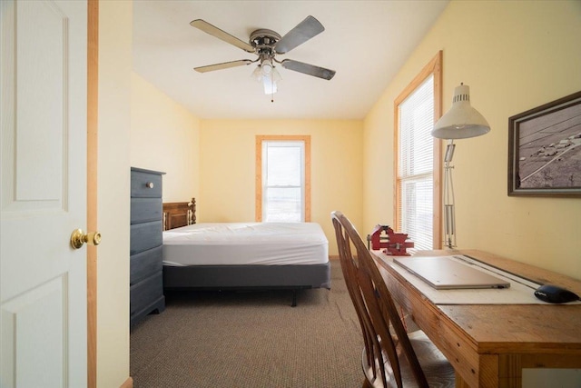 bedroom featuring carpet floors and ceiling fan