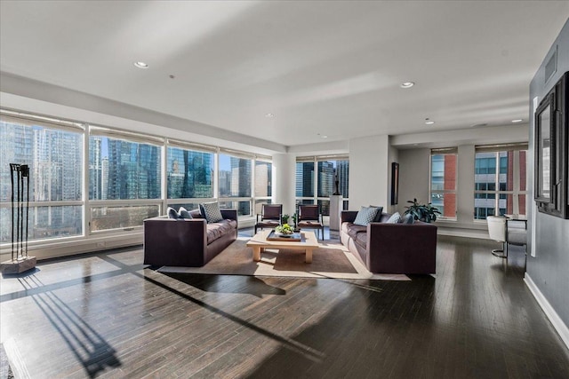 living room featuring dark hardwood / wood-style floors