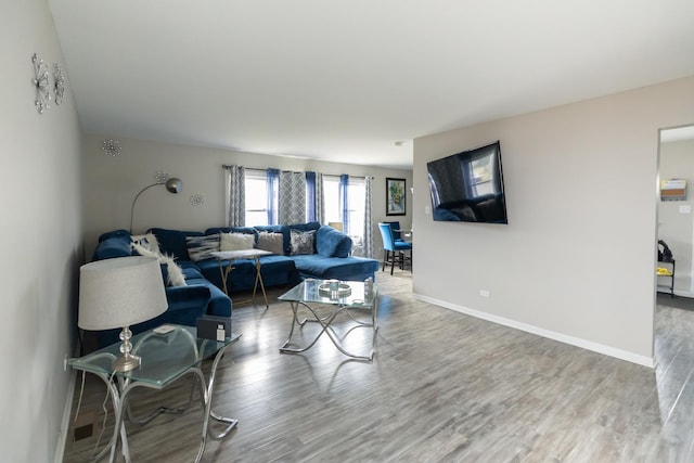 living room with hardwood / wood-style floors