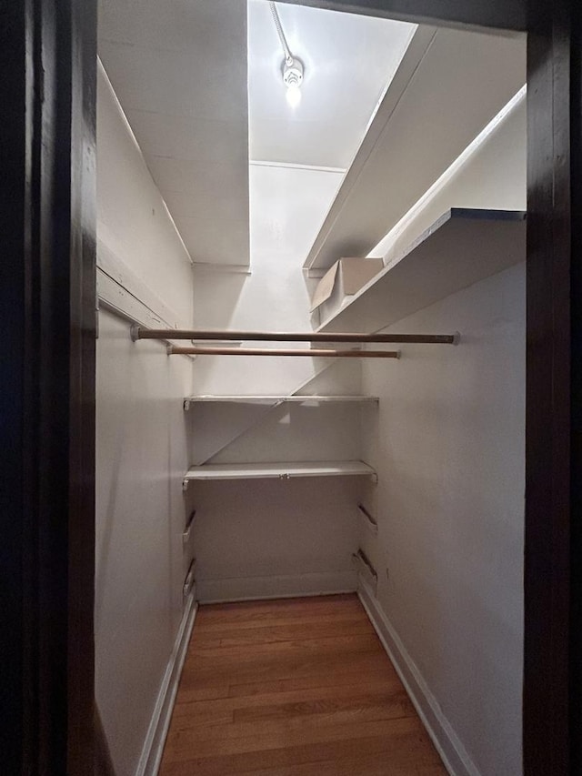 walk in closet with hardwood / wood-style flooring