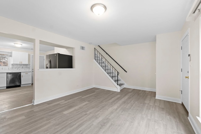 unfurnished living room with light hardwood / wood-style floors