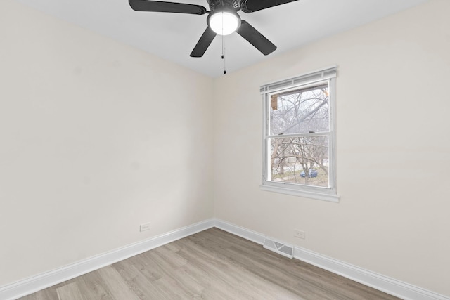 unfurnished room featuring ceiling fan and light hardwood / wood-style flooring