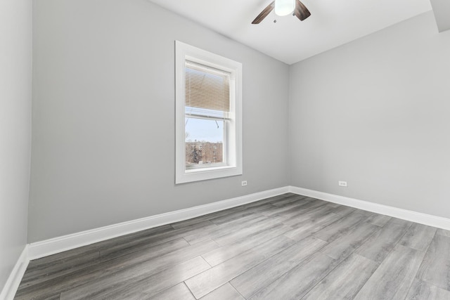 unfurnished room featuring ceiling fan and light hardwood / wood-style floors