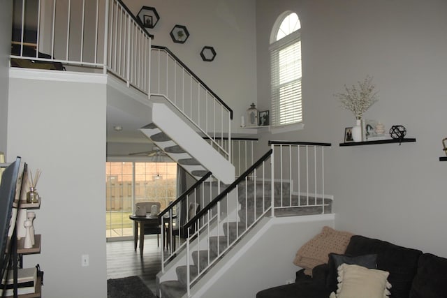 staircase featuring a high ceiling