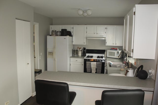 kitchen featuring white appliances and white cabinetry