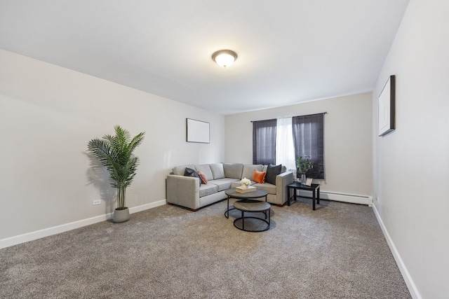 living room featuring carpet and baseboard heating