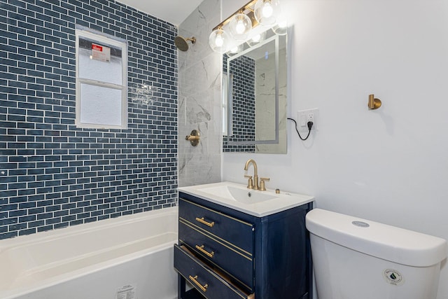 full bathroom with vanity, toilet, and shower / tub combination