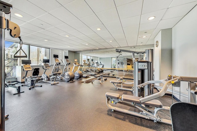 gym with a drop ceiling