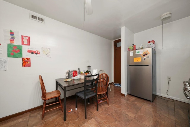 dining area featuring ceiling fan