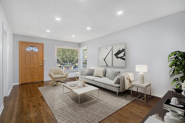 living room with dark wood-type flooring