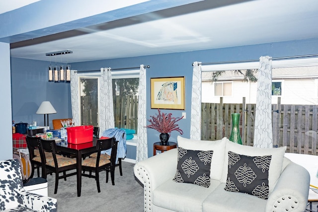 living area with carpet floors