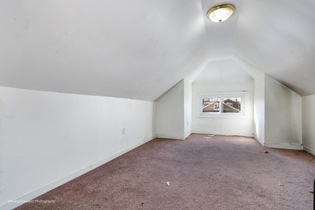 additional living space featuring light carpet and lofted ceiling