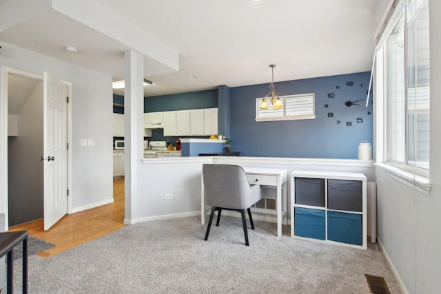 view of carpeted home office