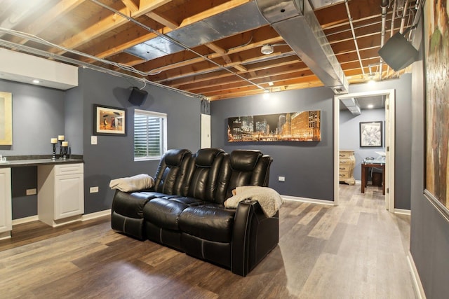 home theater featuring wood-type flooring