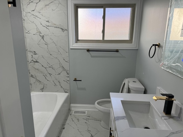 full bathroom featuring shower / bathing tub combination, vanity, and toilet