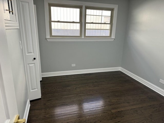 unfurnished room with dark hardwood / wood-style floors