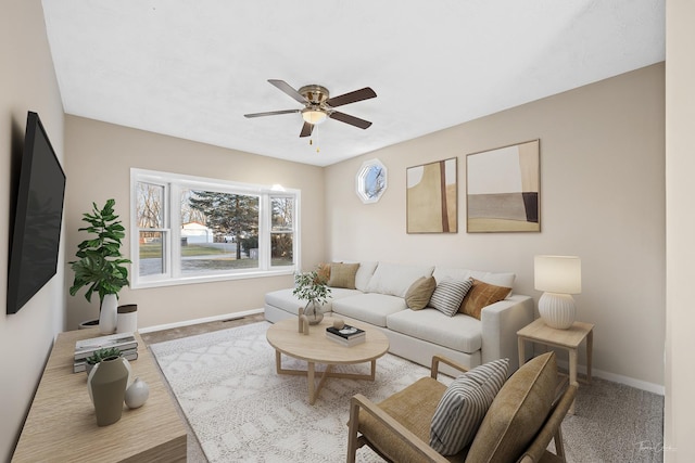 living room with ceiling fan