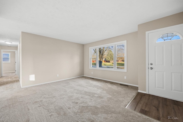 foyer entrance with carpet flooring