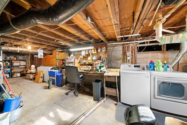 basement featuring separate washer and dryer