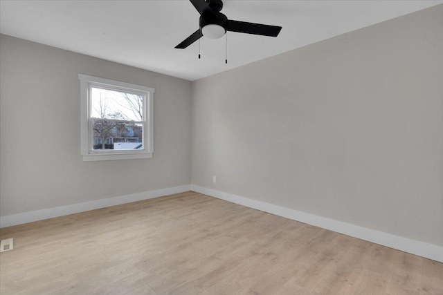 spare room featuring light hardwood / wood-style flooring and ceiling fan