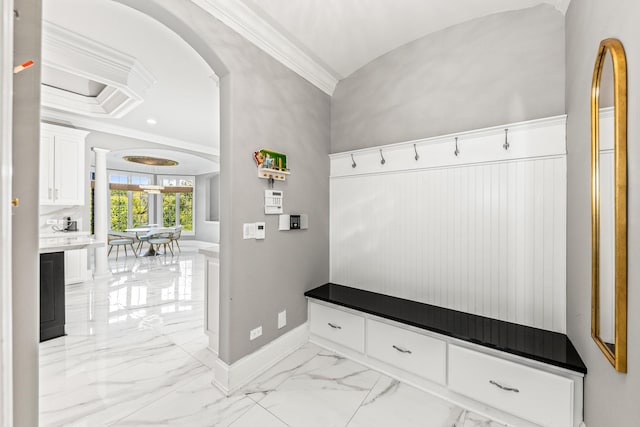 mudroom with crown molding