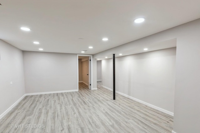 basement with light wood-type flooring