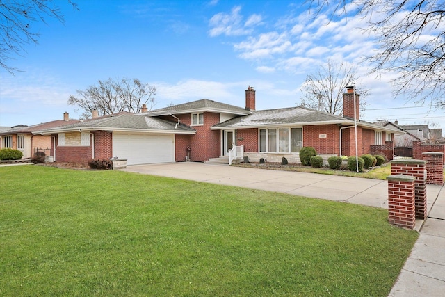 ranch-style home featuring a front yard and a garage