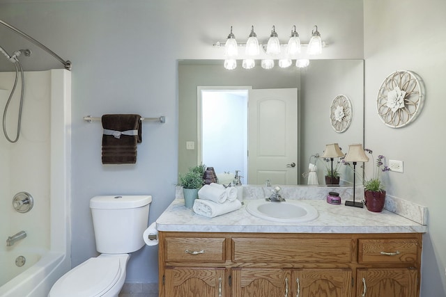 full bathroom featuring shower / tub combination, vanity, and toilet